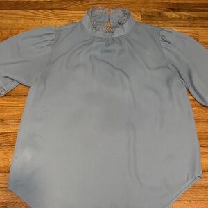 Ann Taylor Lace Accent Grey Blouse